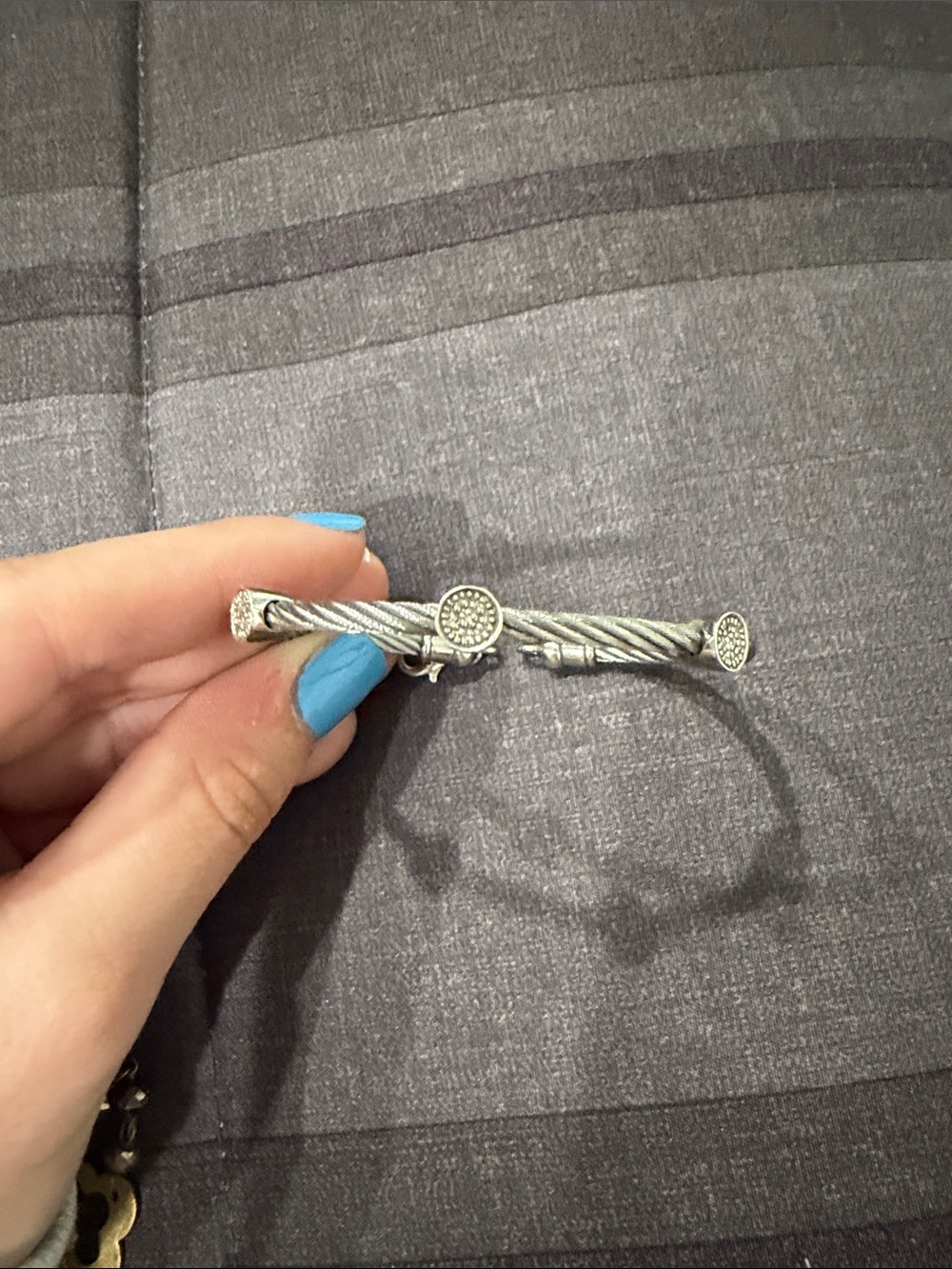 Steel Cable Cuff Bracelet Silver with Diamonds